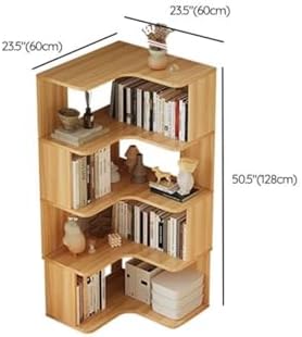 Vertical Wall Corner Shelf with Open Back 5-Shelf Wood Corner Bookshelf Floor Book Rack Multi-Layer Storage Shelf Against the Wall Bookcase Light Walnut 23.6" L x 23.6" W x 50.4" H