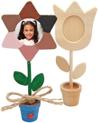 Colorations Wooden Flower Pot Picture Frames, Set of 12, Ages 4+, PreK+ | Kids' Keepsake Craft for Mother's/Father's Day, Birthdays or Holidays, Personalize and Decorate Each Frame