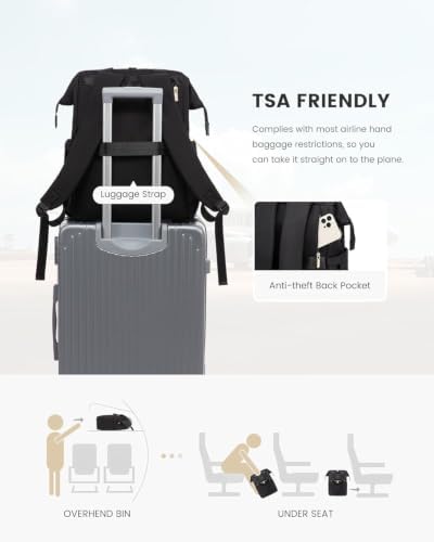 LOVEVOOK Laptop Backpack for Women, 15.6 Inch Work Laptop Bag with USB Port, Fashion Teacher Nurse Backpack Purse, Waterproof Travel Computer Backpack with Organizer Bag, 2PCS, Black