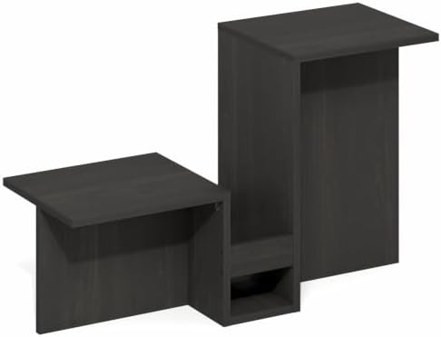 Furinno BOYATE Valley-Shaped Side Table with Open Shelf, Espresso | Compact, Narrow, Tiered Levels and Magazine Rack, High-Low Tabletop, End Table, for Living Room, Bedroom