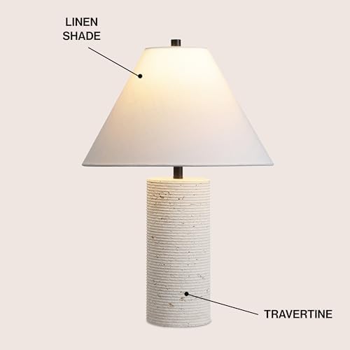 JONATHAN Y Kelsey 22.5" Modern Travertine Column Table Lamp, Beige