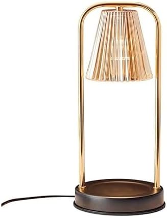 Mikasa 13.8 Inch Electric Candle Warmer Lamp with Amber Glass Shade and Wooden Base - Flameless Candle Melter with Dimmer Control for Home Decor and Fragrance, 50W Halogen Bulb Included