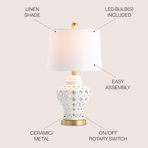 JONATHAN Y Pierced Ginger Jar 20.5" Ceramic Table Lamp, White
