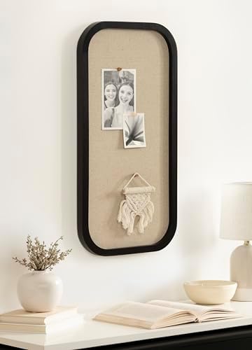 Kate and Laurel Hutton Transitional Wall Pinboard, 12 x 24, Black, Modern Rounded Rectangle Wall Organizer for Use as Cork Board, Vision Board, or Bulletin Board