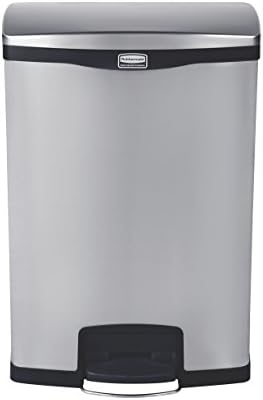 Rubbermaid Commercial Products Slim Jim Front Step-On Trash Can Stainless Steel 24 Gallon Black Indoor/Outdoor Waste Container for Office/Hospital/Mall/Kitchen