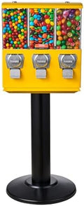 VEVOR Commercial Vending Machine, Triple Compartment Candy Dispenser with Iron Stand, Gumball and Candy Machine for Business, Coin Operated Gumball Bank for Toy Capsules Bouncy Balls Candy Nut, Yellow
