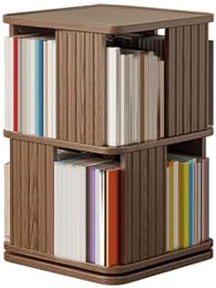 GAMAK Rotating Bookshelf 2-4 Tier Revolving Bookcase 360 Display Floor Standing Bookcase Storage Rack Wood Book Shelf Organizer for Bedroom Living Room Study Room (Color : Walnut, Size : Two)