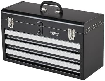 VEVOR Metal Tool Box, 20.5-inch, Portable Metal Tool Box with 3 Drawers, Small Tool Chest with EVA Liners, Ball Bearing Slide Drawers Locking & Powder Coated Finish, Multi-Function Tool Organizer