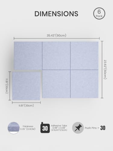 Bumusty 36"x 24" Large Felt Bulletin Board Tiles, Soft Periwinkle
