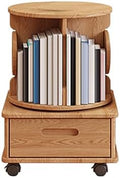 Small Bookshelf with Storage Drawer for Small Spaces Corner Rotating Bookshelf 360 Display 2-4 Tier Revolving Bookcase with Brake Wheels for Bedroom Living Room Study Room ( Color : Wood , Size : Two