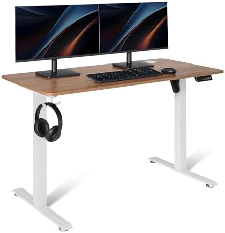 Amazon Basics Electric Standing Desk, Height Adjustable Home Office Desk with Quiet Motor and Multiple Presets, White/Oak Effect