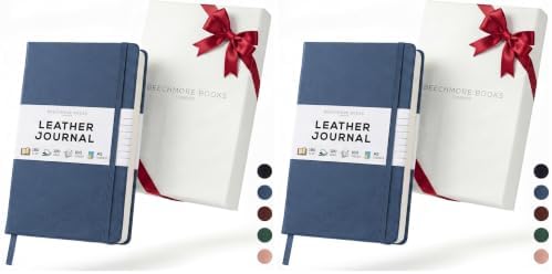 BEECHMORE BOOKS Premium Lined Leather Journal for Men & Women, 5" x 8" (A5) Thick 120gsm Ivory Cream Paper Notebook, Hardcover Vegan Leather Personal Diary, With Gift Box (Symphony Blue) (Pack of 2)