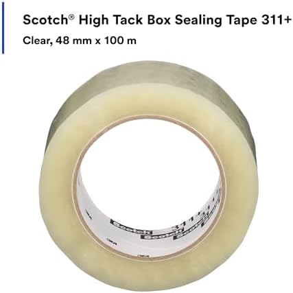 Scotch High Tack Box Sealing Tape 311+, Cold Shipping, Freezer Storage, Clear Color, 48 mm x 100 m, 36/Case