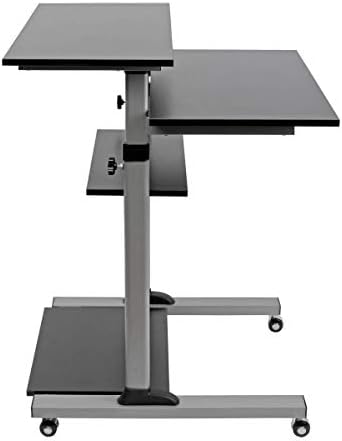 TRIPP LITE Mobile Sit Stand Desk, Height Adjustable Small Rolling Laptop Cart Workstation Workspace, 4 Shelf Storage, Home Office & School, 5-Year Warranty (WWSSRC)