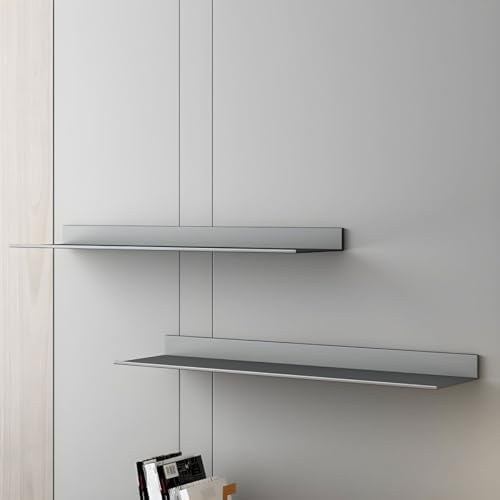 Metal Bookshelf Wall Mounted Contemporary Bookcase Office Aluminum Alloy Wallmounted Storage Shelf Living Room Bookshelf Metal Partition Single-layer Display Shelf Grey 47.2"L x 8.3"W x 3.1"H