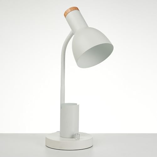 Desk Lamp with Pen Holder, Green, Wood Accent, Adjustable Gooseneck, Modern Study Light (White)