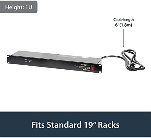 StarTech 8-Outlet 1U PDU, 120V/15A, Surge, 6ft Cord, TAA (RKPW081915)