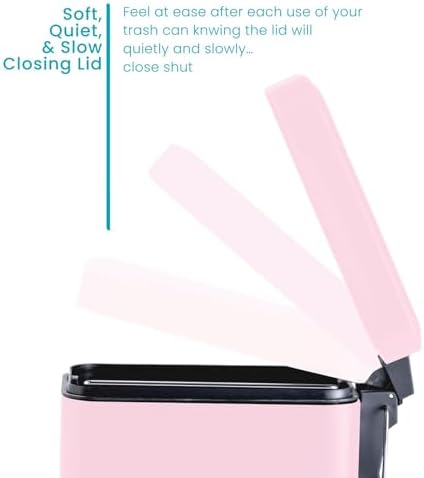 Home Zone Living 2-Pack 1.3 Gallon Small Pink Bathroom Trash Can with Lid and Step Pedal, Stainless Steel Wastebasket with Slim Design for Home and Office, 5 Liters
