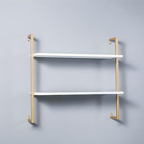 Contemporary Wall Unit Bookcase Metal Frame Pine Wood Shelf Bookshelf Wall-Mounted Bookshelf Wrought Iron Bag Rack Multi-Layer Clothing Store Decoration White Gold 31.5" L x 9.8" W x 29.9" H