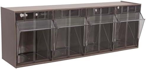 Akro-Mils TiltView Plastic Storage Cabinet with 4 Tilt Out Bins, Horizontal Plastic Parts Organizer, Teacher Toolbox, and Office Supply Organizer, 23-5/8" W x 8-3/16" H x 6-3/4" D, Mocha Raspberry
