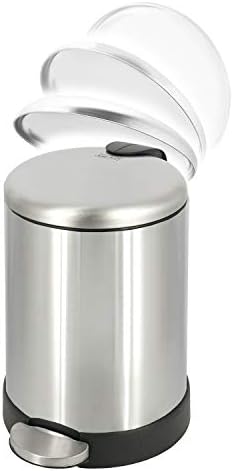 Glad Small Trash Can, 1.2 Gallon | Round Stainless Steel Garbage Bin with Soft Close Lid & Step Foot Pedal | Metal Waste Basket with Removable Inner Bucket, Stainless, 8 x 9.5 x 12 inches