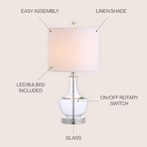 JONATHAN Y Colette 20" Glass Mini Bedside Table Lamp, Clear