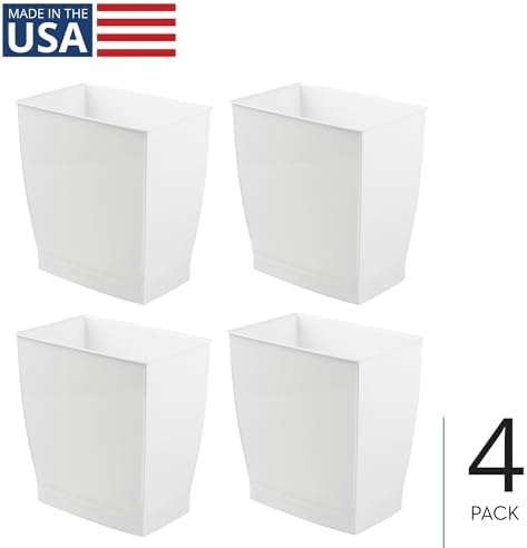 iDesign Small Plastic Bathroom Trash Can, 4-Pack, White