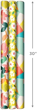 Hallmark Kids Birthday & Spring Wrapping Paper Bundle (6 Rolls: 195 Sq. Ft. Ttl) Monsters, Unicorns, Polka Dots, Floral, Lemons, Abstract