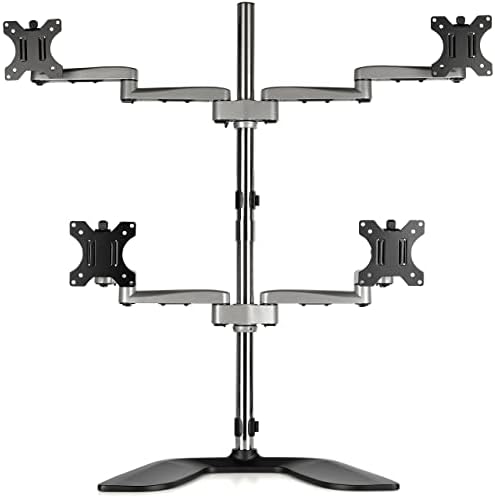 StarTech.com Desktop Quad Monitor Stand - Ergonomic VESA 4 Monitor Arm (2x2) up to 32" (17.6lb/8kg) - Free Standing Articulating Universal Pole Mount - Height Adjustable/Tilt/Swivel/Rotate (ARMQUADSS)
