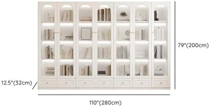 4-Tier Wood Barrister Bookcase with Multiple Drawers & Shelves Bookcase Bookshelf Integrated Home Living Room Study Cabinet Modern Display Cabinet Shelf White 110" L x 13" W x 79" H