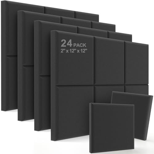 JBER Acoustic Studio Foam, 24 Pack 2" X 12" X 12" Round C-Panel Sound Foam Panels Soundproofing Treatment Studio Wall Padding Sound Absorbing Fireproof Pyramid Wedge Tiles