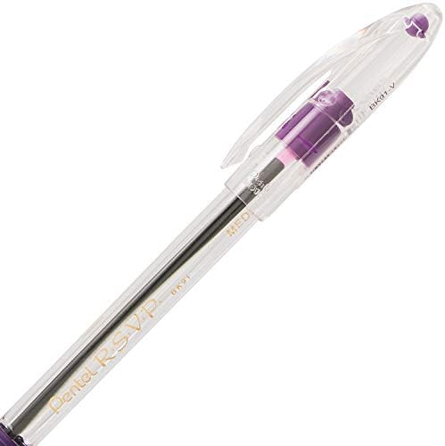 Pentel RSVP Ballpoint Pen, (0.7mm) Fine Line, Violet Ink, 72pk Canister (BK90PC72V)
