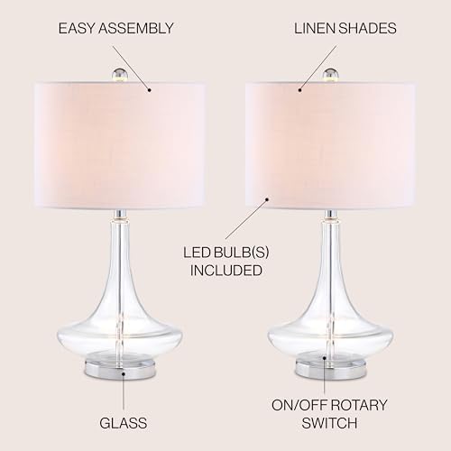 JONATHAN Y Cecile 25.5" Metal Glass Lamp, Clear/Chrome, Set of 2