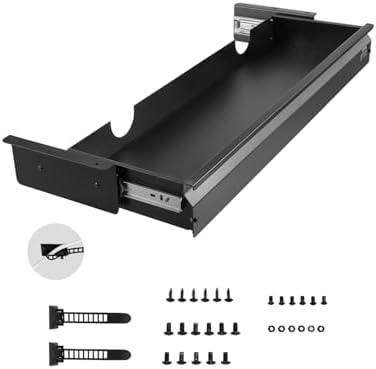 VEVOR Under Desk Drawer Slide Out, 33inch Under Desk Mounted Pull-out Drawer Attachment, Hidden Under Counter Drawers for office Home Sit Stand Workstation, Black