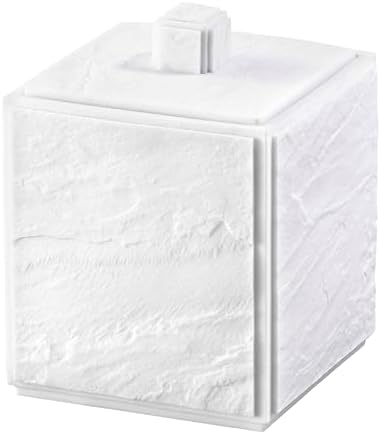 Nicole Miller - Covered Jar, Durable Resin Countertop Accessories with Textured Marble Design, Modern Bathroom Decor, Dorm Room Essentials (Zen Collection, White)