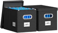 FHSQX 2Pack File Box with Lid, Black, 14 x 9.3 x 10.9 in | File Organizer Box, Portable Hanging File Box, Decorative Filing Storage Boxes, For Office & Home File Cabinet