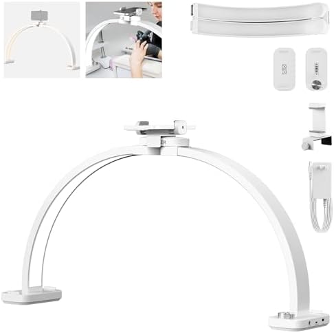 NEEWER Basic HM01-D 29" Arc Lamp, 40W Foldable LED Half Moon Table Nail Tech Light for Desk 3000K-6500K 3400lux/0.5m CRI95 USB Charging Phone Holder for Manicure Makeup Beauty Tattoo Overhead Shooting