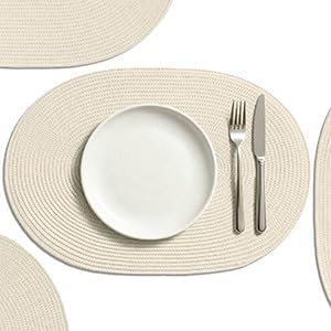 AHHFSMEI Placemats Set of 8 for Dining Table Washable Woven Non-Slip 18x12 inches Placemat Heat-Resistant Durable Table Mats for Dining Table Easy to Clean (Oval Beige, 8)