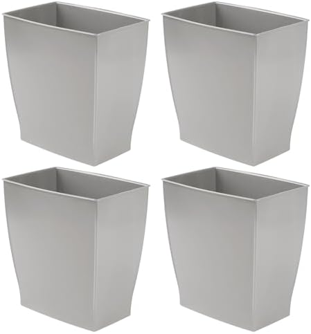iDesign Small Plastic Bathroom Trash Can, Slim Rectangle, 4-Pack
