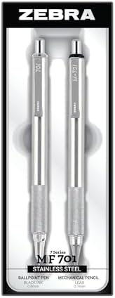 Zebra Pen STEEL Tactical M-701 & F-701 Set, HB 0.7mm, Black Ink 0.8mm, 2-Pk