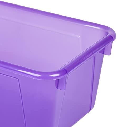 Storex Small Cubby Bins – Plastic Storage Containers for Classroom with Non-Snap Lid, 12.2 x 7.8 x 5.1 inches, Tint Violet, 5-Pack (62484A05C)