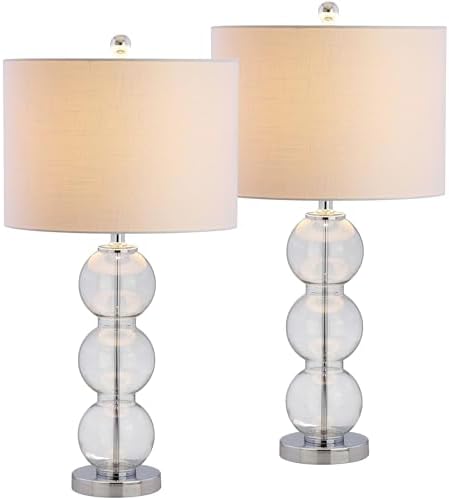 JONATHAN Y Bella 27" Glass Table Lamp, Clear/Chrome, Set of 2