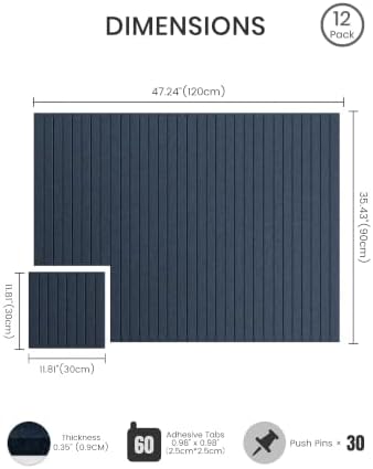 Bumusty 48"x 36" Large Felt Bulletin Board Tiles, Carbon Blue