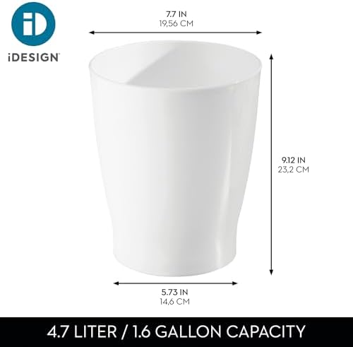 iDesign Small Round Plastic Trash Can, White, Set of 4