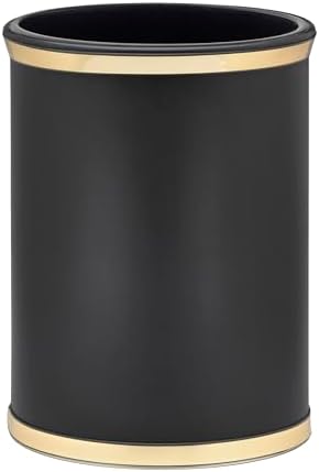 Kraftware Sophisticates Oval Wastebasket with Plastic Liner, Adding Classic Style to The Bathroom and All Other Rooms in The Home or Office, 13 Quart Capacity, Black with Gold Trim