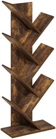 Furinno Tree Book Shelf, 7-Tier Bookshelf with Angled Open Shelf, Tree Bookcase for Room Decor, 8.4 x 15.7 x 39.4, for Organization and Storage, for Living Room, Bedroom, Home Office, Amber Pine