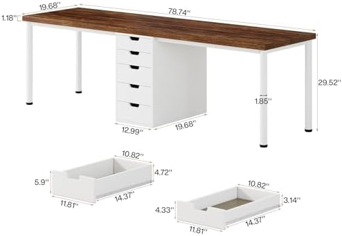 Tribesigns Two Person Computer Desk with 5 Drawers, 78.7 Inches Extra Long Double Office Desk, Modern Simple Double Computer Desk Study Writing Table Workstation for Home Office(Brown/White)