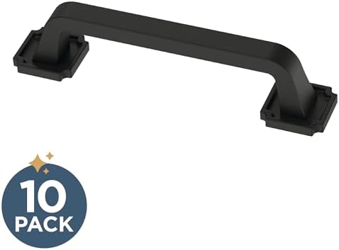 Franklin Brass 10 Pack Matte Black Cabinet Handles 3-3/4 inch (96mm) Kitchen Cabinet Handles and Drawer Pulls for Cupboards and Dressers |Notched Backplate