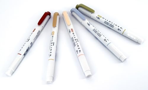 Zebra Pen Mildliner Double-Ended Highlighter Set, Broad and Fine Point Tips, No Bleed Bible Assorted Neutral Vintage Ink Colors, Model Number: 78605, 5-Count, Pack of 2