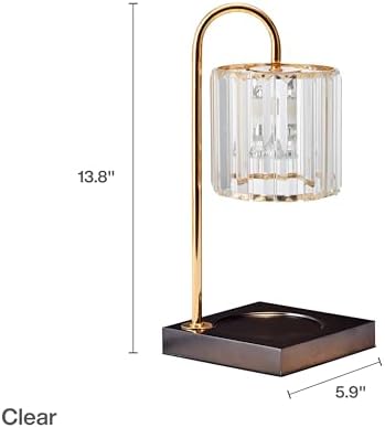Mikasa 13.8 Inch Clear Glass Shade Electric Candle Warmer with Wood Base - Flameless Candle Melter for Home Decor, Safe Fragrance Diffuser Lamp, Fits Jar Candles Up to 4 Inches, 50W Halogen Bulb